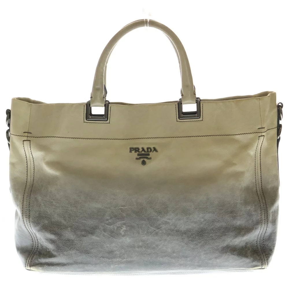 PRADA Handbag Gradient Shoulder Bag Tote Beige Black Leather